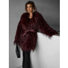 Vínový faux fur kožešinový kabát ALBERTO s páskem