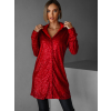 Červené flitrované košilové šaty LEXURY na knoflíky