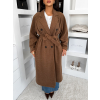 Hnědý dlouhý elegantní kabát KERRYL s knoflíky