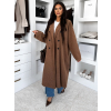 Hnědý dlouhý elegantní kabát KERRYL s knoflíky