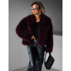 Vínový faux fur kožešinový kabátek BIHARY s límcem