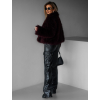 Vínový faux fur kožešinový kabátek BIHARY s límcem