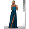 Petrolejové dlouhé plesové šaty CELLINES se šněrováním