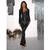 Černostříbrné vypasované dlouhé flitrované šaty ROIBEN