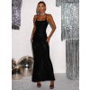 Černé dlouhé večerní flitrované šaty ELAIN na ramínka