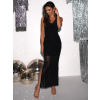 Černé třpytivé dlouhé vypasované šaty LECOS