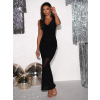 Černé třpytivé dlouhé vypasované šaty LECOS