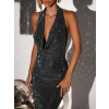 Černé třpytivé elagantní šaty CESARA s odhalenými zády