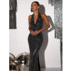 Černé třpytivé elagantní šaty CESARA s odhalenými zády