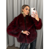 Vínový faux fur kožešinový kabát kožich VIVIENE