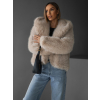 Béžový faux fur kožešinový kabát kožich IBISA s kapucí