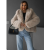 Béžový faux fur kožešinový kabát kožich IBISA s kapucí