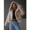 Béžový faux fur kožešinový kabát kožich IBISA s kapucí