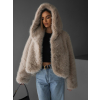 Béžový faux fur kožešinový kabát kožich IBISA s kapucí