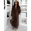 Hnědý faux fur dlouhý kožešinový plyšový kabát MINHA