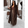 Hnědý faux fur dlouhý kožešinový plyšový kabát MINHA