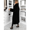 Černý faux fur dlouhý kožešinový kabát HOAIN