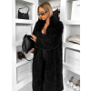 Černý faux fur dlouhý kožešinový kabát HOAIN