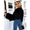 Černý faux fur krátký kožešinový kabátek TUYEN