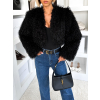 Černý faux fur krátký kožešinový kabátek TUYEN