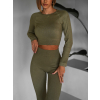 Khaki sportovní elastický komplet KEYA