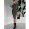 Khaki dlouhé svetrové rolákové šaty OKAROT