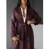 Vínový koženkový dlouhý kabát BAOCHAU