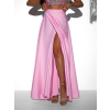 Růžová saténová dlouhá zavinovací sukně DENISSE