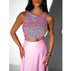 Růžový flitrovaný crop top BELEN