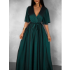 Smaragdové saténové dlouhé šaty GO HOME s výstřihem
