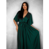 Smaragdové saténové dlouhé šaty GO HOME s výstřihem