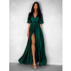 Smaragdové saténové dlouhé šaty GO HOME s výstřihem