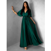 Smaragdové saténové dlouhé šaty GO HOME s výstřihem