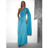 Tyrkysové společenské plisované šaty JERSAY s vlečkou