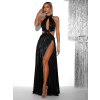 Černé koženkové dlouhé šaty ARYA s odhalenými boky