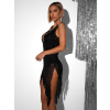 Černé krátké třpytivé koktejlové šaty MODOM s body