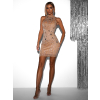Nude koktejlové krátké třpytivé šaty SIMAK