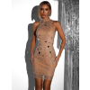 Nude koktejlové krátké třpytivé šaty SIMAK