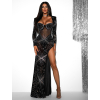 Černé luxusní třpytivé večerní šaty JAZUCI s rozparkem a body