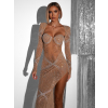 Hnědé večerní luxusní třpytivé šaty JAZUCI s rozparkem a body