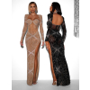 Hnědé večerní luxusní třpytivé šaty JAZUCI s rozparkem a body