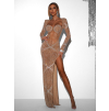 Hnědé večerní luxusní třpytivé šaty JAZUCI s rozparkem a body