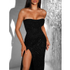 Černé luxusní večerní třpytivé šaty SEDOK s rozparkem