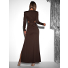 Hnědé zavinovací elegantní dlouhé šaty GIOELE s broží