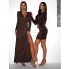 Hnědé zavinovací elegantní dlouhé šaty GIOELE s broží