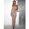 Nude sexy třpytivé šaty POLAM bez ramínek