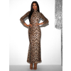 Leopardí večerní šaty APRICOT s dlouhým rukávem