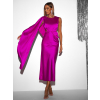 Magenta saténové dlouhé šaty JUTTA s průstřihy
