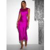 Magenta saténové dlouhé šaty JUTTA s průstřihy