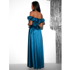 Petrolejové večerní saténové dlouhé šaty EBOLIA